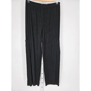 Chico's Travelers Women's Black Acetate Blend High-Rise Wide Leg Trousers Size 1